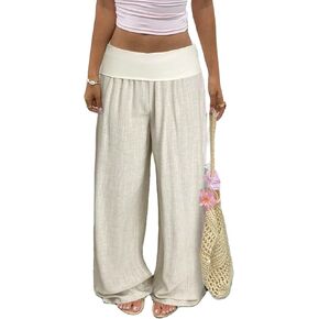 Women Palazzo Pants Summer Boho Wide Leg Baggy Foldover Casual Lounge Pant Dressy Beach Travel Vacation Outfits in Saudi Arabia