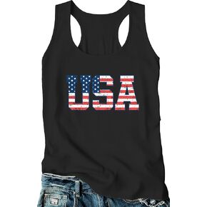 Women's USA Tank Top Shirt 4th of July American Flag T-Shirt Patriotic Racerback Sleeveless Vest Tee Tops in Saudi Arabia