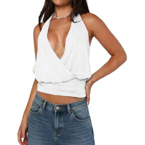 Women Halter Y2K Crop Top Sleeveless Cowl Neck Open Back Coquette Solid Color Slim Fit Going Out Tank Top Streetwear in Saudi Arabia