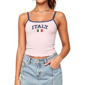 Women Y2k Jersey Tank Top Spaghetti Strap Graphic Crop Tops Vintage E Girls 2000s Sleeveless Baby Tee Camisole in Saudi Arabia