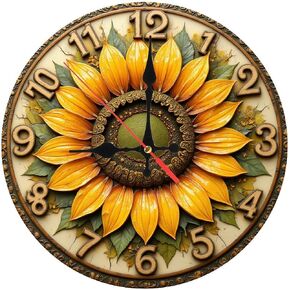 Yellow Sunflower Decoration Round Wall Clock - 10 Inch Non-Ticking Decorative Clocks for Kitchen Play Room Office Decor in Kuwait