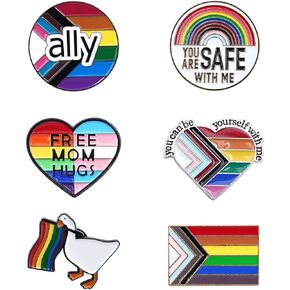 6 Pcs Rainbow Pride Pin, You're Safe with Me Can Be Yourself LGBT Gay Rainbow Flag Ally Enamel Pin, LGBTQ Pride Ally Pin Progress Pride Brooch Badge Pin for Shirt Backpack Hat Pride Month Decoration Jewelry in Saudi Arabia