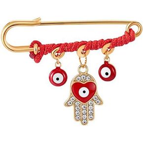 Red Evil Eye Charm Pin for Good Luck Hamsa Protection Charm Pin Evil Eye Palm Jewelry Red String Amulet for Men Women Scarf Hijab Collar Clothing in Saudi Arabia