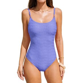 CUPSHE Women's One Piece Swimsuit Scoop Neck Bathing Suit Adjustable Straps Cut Out Back Hook Swimwear Textured in Saudi Arabia