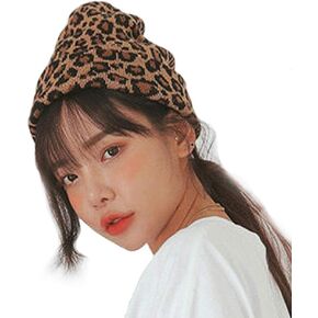 CRIZAN Women Girls Wool Blend Faux Fur Paisley Leopard Print Double Layers Winter Thick Slouchy Cable Knit Skull Hat Ski Cap Brown in Saudi Arabia