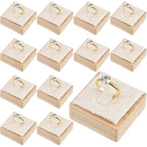 Afcabakila12pcs Bamboo Rings Display Stand Ring Display Holder Wooden Rings holder Single Finger Ring Support for Showcase Countertop Drawer,Selling Jewelry Storage Organizer, Square(Beige Velvet) in Saudi Arabia