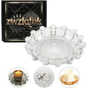 Crystal Clear Bubble Glass Candle Dish, Elegant Candle Holder Tray for Home Decor, Glass Candle Plate for Tea Lights Votives & Diffusers, Versatile Catchall Dish in Saudi Arabia