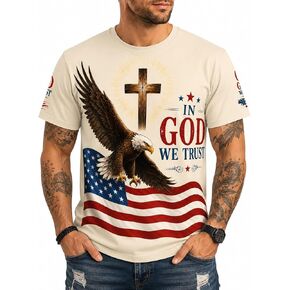 Men's Christian Faith Patriotic T Shirt Eagle Cross American Flag Graphic Independence Inspired Casual Summer Tee in Saudi Arabia