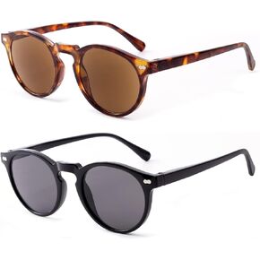 2 Pack Sun Readers for Men Women, Round Reading Sunglasses with UV400 Protection & Spring Hinge for Outdoor Use in Saudi Arabia