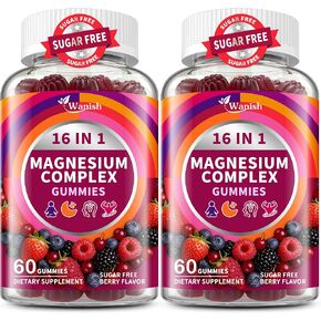 2 Packs-Magnesium Complex Gummies for Women Men, 16-in-1 Deep Calm Magnesium Gummy with Glycinate Citrate Malate Taurate - Ashwagandha, L-Theanine Support Relaxation, Sleep, Muscle&Heart, Berry in Kuwait
