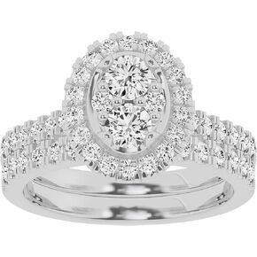 Belacqua Lab Grown Diamond Oval Shape Bridal Set in 10K White Gold, 1 1/2 to 2 Carat, Round Cut, H-I Color, SI3-I1 Clarity, Wedding Jewelry for Women, Gift Box Included in Saudi Arabia