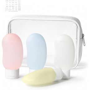 Travel Bottles 4 Pack – 2oz TSA Approved Travel Size Containers, Kidney-Shaped Ergonomic Design with Leak-Proof, Refillable Shampoo & Conditioner Bottles for Cruise & Airplane Travel in Saudi Arabia