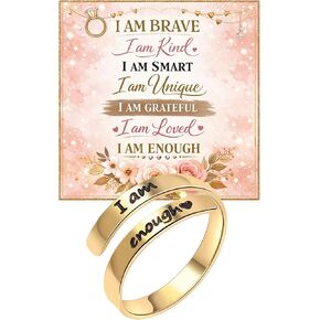 I Am Enough Ring For Women, Self Love Silver Open Band Gold Rings Card Engraved Motivation Stackable Inspirational Neighbor Bestie Friendship Jewelry in Saudi Arabia