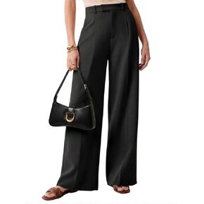 Women Wide Leg Pants High Waisted Button Pleated Business Trousers Dressy Office Work Palazzo Pants with Pockets in Saudi Arabia