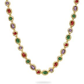 PASCAL Catena Multi-Colour Gemstone Chain Necklace for Women, Vintage Gold Bezel Tennis Necklace, 18K Gold Plated with Lab-Grown Gemstones Necklace, Elegant Statement Jewellery, Meanful Gift for Her, Mom, Wife, Friends and Own in Saudi Arabia