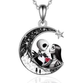 Jack and Sally Necklace 925 Sterling Silver Nightmare Pendant Necklace Halloween Jewelry Gifts for Women in Saudi Arabia