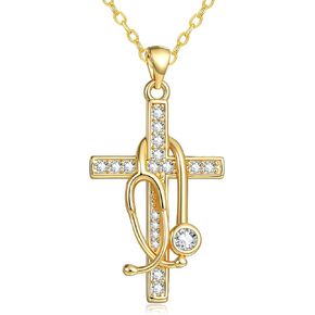 Nurses Week Cross Stethoscope Necklace for Women 14K Gold Pendant Nurse Jewelry Doctor Medical Student Graduation Gift Meaningful Angel Necklace in Saudi Arabia