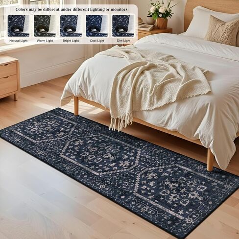 Hallway Rug Runner 2x6 Non Slip Washable, Navy Blue Vintage Kitchen Runner Rugs with Rubber Backing, Soft Boho Mats Low Pile Floor Carpet for Kitchen Bedside Laundry Bathroom Entryway in Saudi Arabia