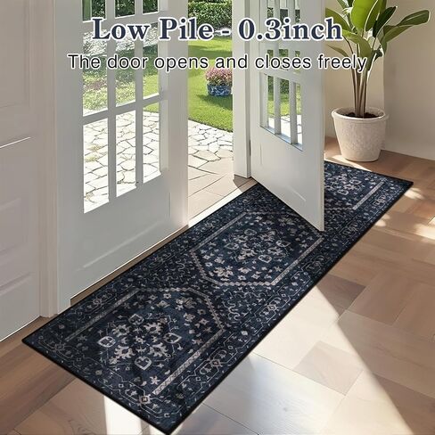 Hallway Rug Runner 2x6 Non Slip Washable, Navy Blue Vintage Kitchen Runner Rugs with Rubber Backing, Soft Boho Mats Low Pile Floor Carpet for Kitchen Bedside Laundry Bathroom Entryway in Saudi Arabia