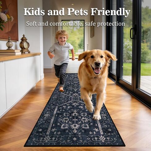 Hallway Rug Runner 2x6 Non Slip Washable, Navy Blue Vintage Kitchen Runner Rugs with Rubber Backing, Soft Boho Mats Low Pile Floor Carpet for Kitchen Bedside Laundry Bathroom Entryway in Saudi Arabia