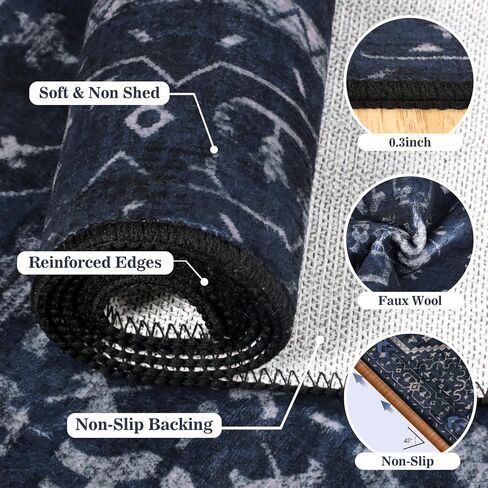 Hallway Rug Runner 2x6 Non Slip Washable, Navy Blue Vintage Kitchen Runner Rugs with Rubber Backing, Soft Boho Mats Low Pile Floor Carpet for Kitchen Bedside Laundry Bathroom Entryway in Saudi Arabia
