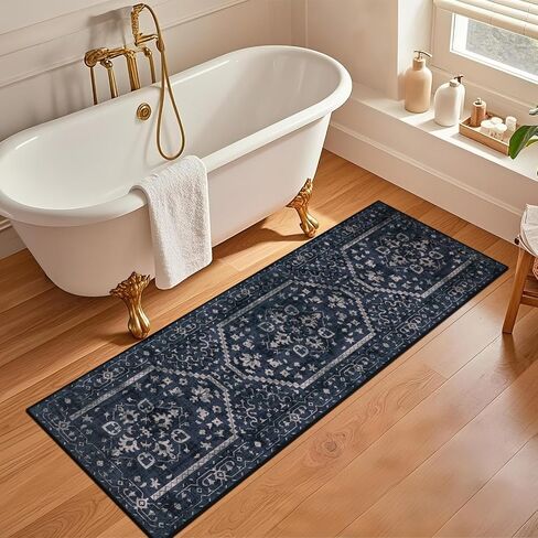 Hallway Rug Runner 2x6 Non Slip Washable, Navy Blue Vintage Kitchen Runner Rugs with Rubber Backing, Soft Boho Mats Low Pile Floor Carpet for Kitchen Bedside Laundry Bathroom Entryway in Saudi Arabia