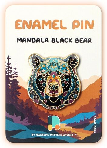 Enamel Pin - Mandala American Black Bear. Collector’s Edition, Durable & Stylish Souvenir Pin for Backpacks, Jackets, Hats, and Accessories in Kuwait
