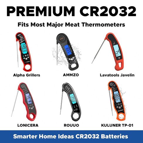 Meat Thermometer Battery Replacement CR2032 - Compatible with Lavatools Javelin Pro Duo, Alpha Grillers, AMMZO, LONICERA, ROUUO, KULUNER TP-01 & More in Saudi Arabia