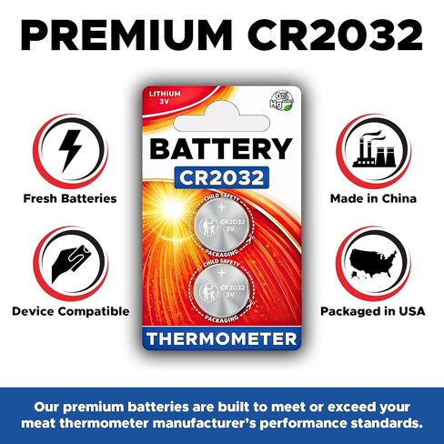 Meat Thermometer Battery Replacement CR2032 - Compatible with Lavatools Javelin Pro Duo, Alpha Grillers, AMMZO, LONICERA, ROUUO, KULUNER TP-01 & More in Saudi Arabia