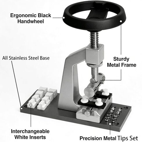 Bench Watch Case Opener，5700 Watch Caseback Opener with 6 Sets Steel Case Opener Head，6 Sets of Fixed Clockwork Molds，All Stainless Steel Base is Suitable for Watchmaker to Open and Close the Watch Back Cover in Saudi Arabia