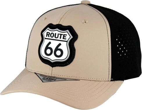 قبعة بيسبول Route 66 Shield Patch، قبعة منحنية عالية الجودة قابلة للتعديل بخطاف وحلقة مع ألواح مثقوبة in Kuwait