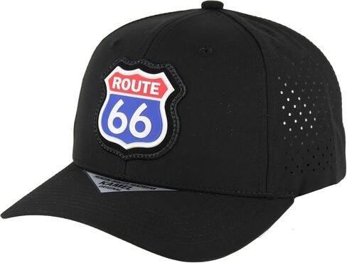 Route 66 Shield Patch Baseball Cap, Curved Bill Premium Quality Adjustable Hook-and-Loop Hat with Perforated Panels in Saudi Arabia