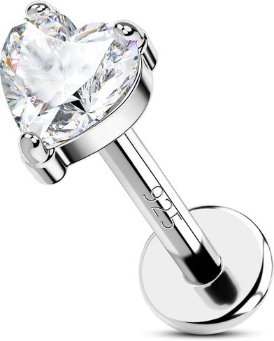OUFER Heart Cubic Zicon Helix Earrings made of 925 Sterling Silver, 16g Flat Back Tragus Earrings with Internally Threaded Top, Shiny Nose Stud Piercing Jewelry for Women on Party in Kuwait