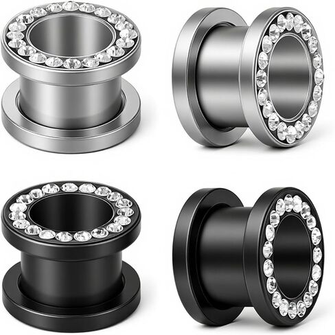 2 Pairs Black 00 Gauges for Men with Rhinestones, Stainless Steel Hollow 00g Plugs, Double Zero Gauges for Women, for Piercing Jewelry, Ear Piercing Expansion in Saudi Arabia