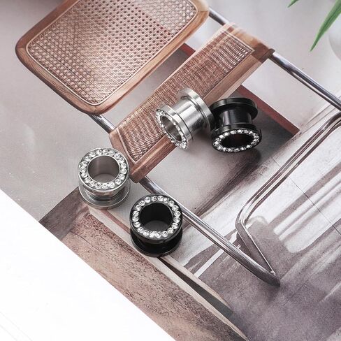 2 Pairs Black 00 Gauges for Men with Rhinestones, Stainless Steel Hollow 00g Plugs, Double Zero Gauges for Women, for Piercing Jewelry, Ear Piercing Expansion in Saudi Arabia