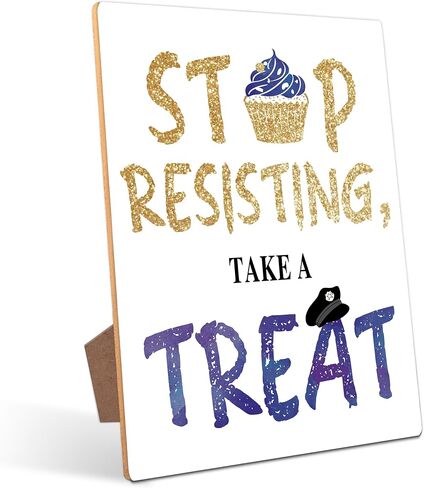 Stop Resisting Take A Treat Table Sign - Police Party Decor, Perfect for Birthday Party, Birthday Decorations, 8×11 Wooden Party Sign with Stand in Saudi Arabia