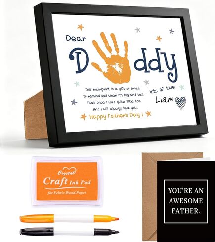 Happy Father’s Day Footprint Kit with Framed, 8x10 Inch DIY Family Keepsake Craft, Footprint Father's Day Present, Personalized Present for Dad from Daughter & Son, Family Supplies, Y02 in Saudi Arabia
