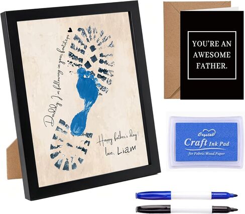 Happy Father’s Day Footprint Kit with Framed, 8x10 Inch DIY Family Keepsake Craft, Footprint Father's Day Present, Personalized Present for Dad from Daughter & Son, Family Supplies, Y02 in Saudi Arabia