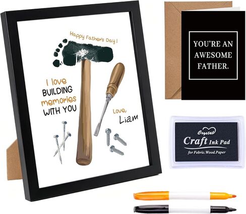 Happy Father’s Day Footprint Kit with Framed, 8x10 Inch DIY Family Keepsake Craft, Footprint Father's Day Present, Personalized Present for Dad from Daughter & Son, Family Supplies, Y02 in Saudi Arabia