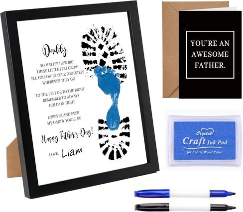 Happy Father’s Day Footprint Kit with Framed, 8x10 Inch DIY Family Keepsake Craft, Footprint Father's Day Present, Personalized Present for Dad from Daughter & Son, Family Supplies, Y02 in Saudi Arabia