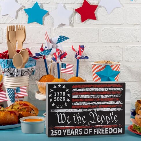 US 250th Anniversary Decor Patriotic 4th of July Box Sign Independence Day Memorial Day Wooden Block American Flag Farmhouse Table Centerpiece in Saudi Arabia