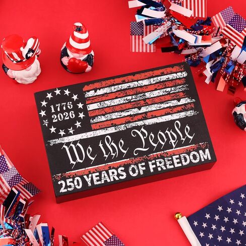 US 250th Anniversary Decor Patriotic 4th of July Box Sign Independence Day Memorial Day Wooden Block American Flag Farmhouse Table Centerpiece in Saudi Arabia