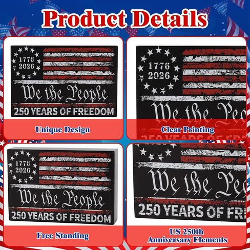 US 250th Anniversary Decor Patriotic 4th of July Box Sign Independence Day Memorial Day Wooden Block American Flag Farmhouse Table Centerpiece in Saudi Arabia