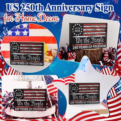 US 250th Anniversary Decor Patriotic 4th of July Box Sign Independence Day Memorial Day Wooden Block American Flag Farmhouse Table Centerpiece in Saudi Arabia