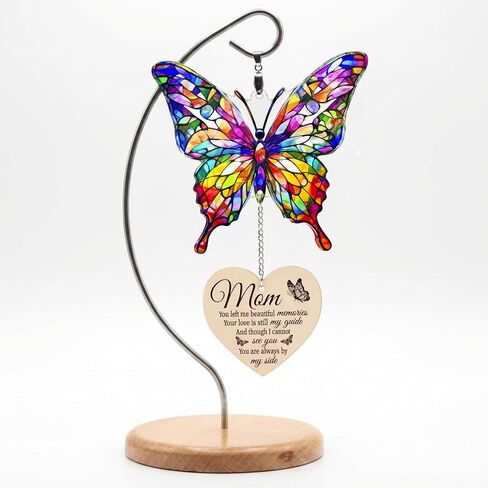 Butterfly Memorial Acrylic Suncatcher Table Decor with Wooden Base, Butterfly Memorial Gifts, Memorial Gifts for Loss of Mom, Sympathy Gifts for Loss of Mother, Bereavement Gifts for Loss of Mother in Saudi Arabia