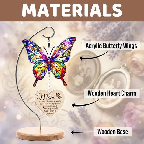Butterfly Memorial Acrylic Suncatcher Table Decor with Wooden Base, Butterfly Memorial Gifts, Memorial Gifts for Loss of Mom, Sympathy Gifts for Loss of Mother, Bereavement Gifts for Loss of Mother in Saudi Arabia