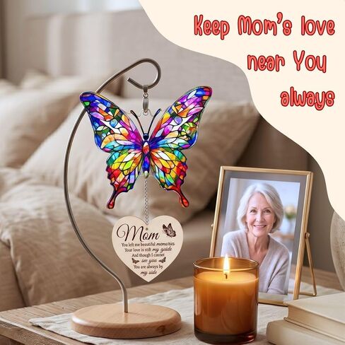 Butterfly Memorial Acrylic Suncatcher Table Decor with Wooden Base, Butterfly Memorial Gifts, Memorial Gifts for Loss of Mom, Sympathy Gifts for Loss of Mother, Bereavement Gifts for Loss of Mother in Saudi Arabia