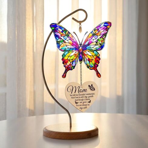 Butterfly Memorial Acrylic Suncatcher Table Decor with Wooden Base, Butterfly Memorial Gifts, Memorial Gifts for Loss of Mom, Sympathy Gifts for Loss of Mother, Bereavement Gifts for Loss of Mother in Saudi Arabia