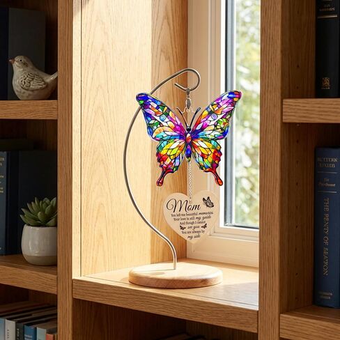 Butterfly Memorial Acrylic Suncatcher Table Decor with Wooden Base, Butterfly Memorial Gifts, Memorial Gifts for Loss of Mom, Sympathy Gifts for Loss of Mother, Bereavement Gifts for Loss of Mother in Saudi Arabia