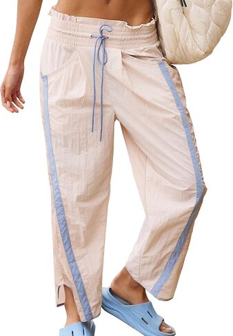 SeeLuNa Casual Wide Leg Pants Woman Drawstring Elastic Waist High Rise Strip Flowy Long Lounge Trousers with Pockets in Saudi Arabia